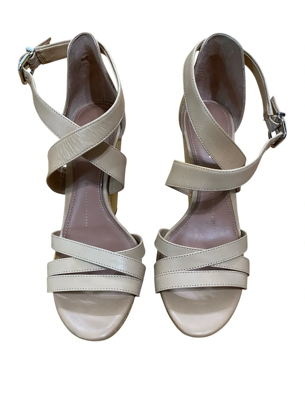 Gianni Bini Josilee Nude Strappy Wedge Sandals Size 8.5 Neutral Leather Look